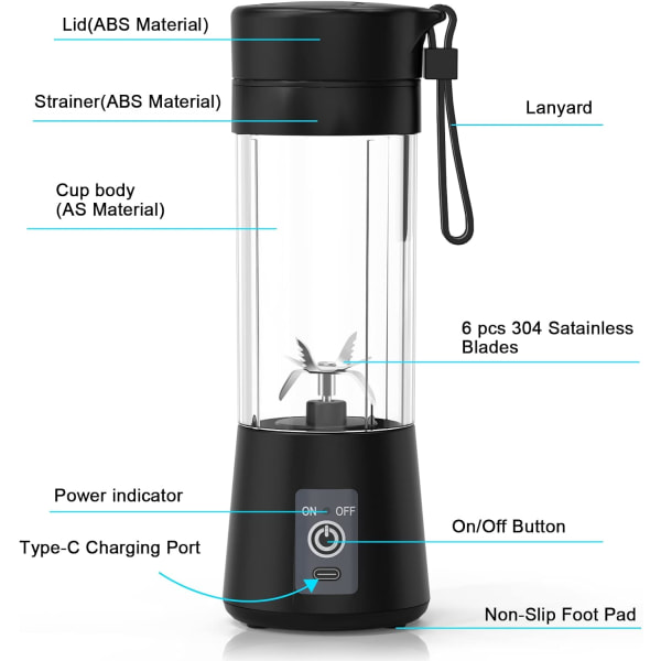 380 ml blender Mini Portable Blender, personlig storlek El