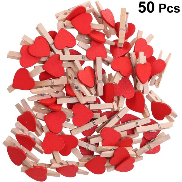 50 delar trähjärta mini klädnypor fotoklämmor för scrapboo