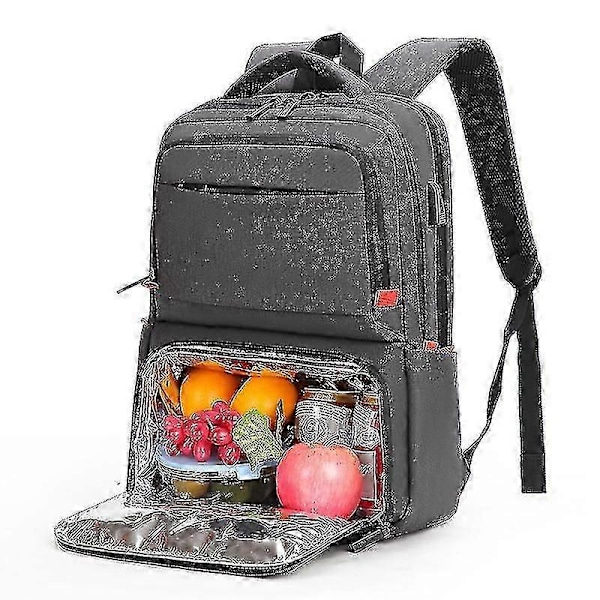 Lunchryggsäck för kvinnor, isolerad kylryggsäck med lunchfack, skolväska med USB-port, lämplig för 15,6-tums laptop