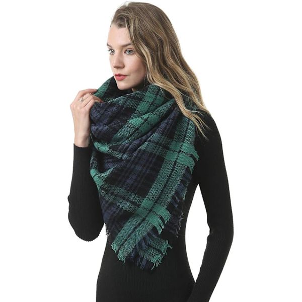 Grøn Dame Scarf Stor Ternet Akryl Uld Lang Varmt Scarf Vogu