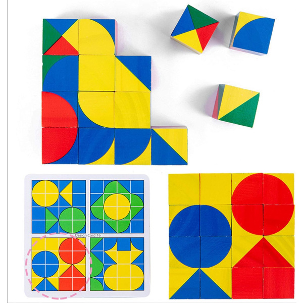 Trä pussel kub byggsten, geometrisk form manipulation