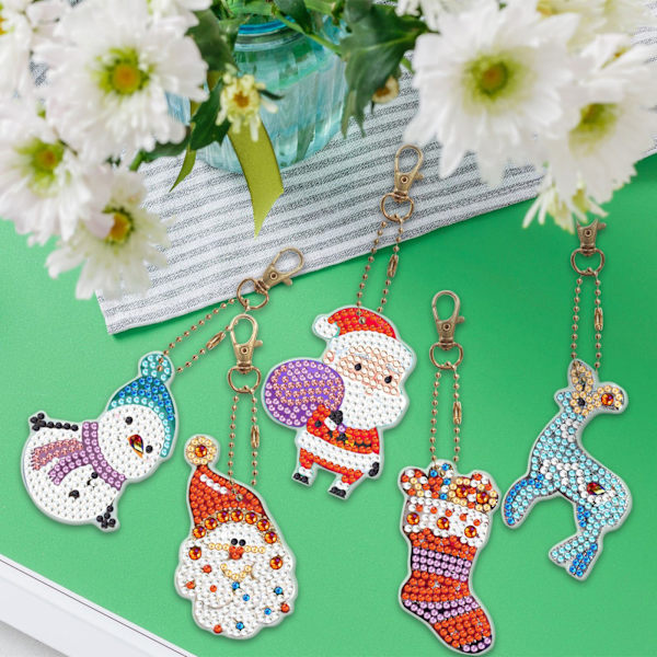 ##/5-pack DIY Diamantmålning Nyckelringar till Jul##/