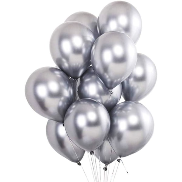 Festballonger 50 st 12 tum Silver Metallic Krom Helium Glansiga