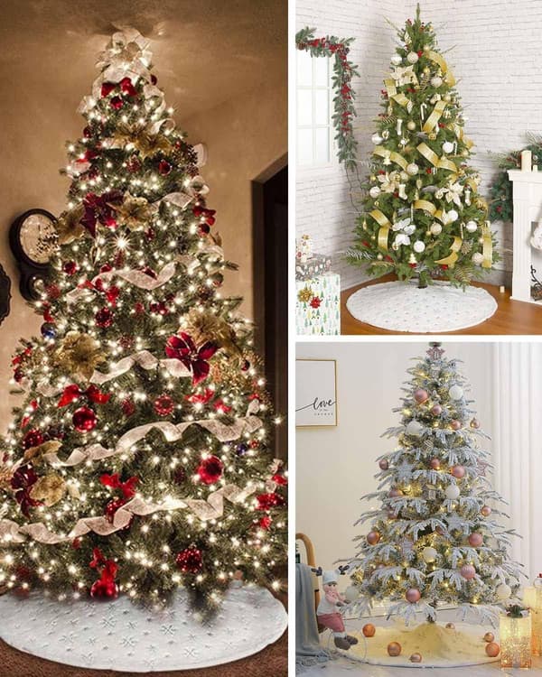 Julgransmatta i flanell med snöflingor - Silver 122cm, Jul
