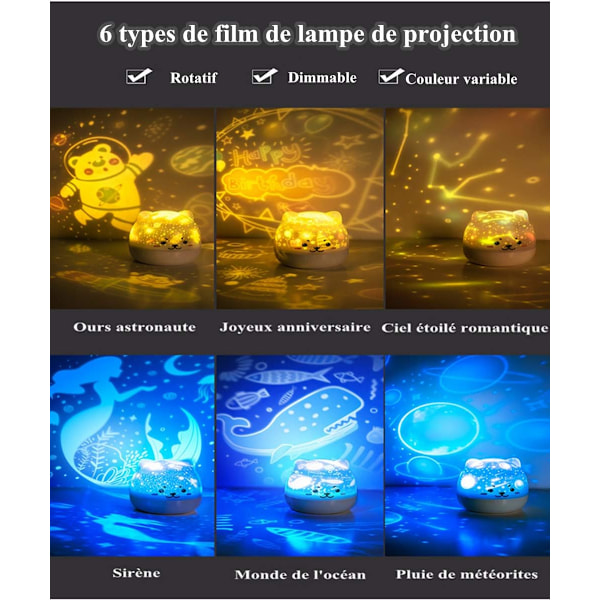 Børnenes Natlampe Stjerne Projektor, 360° Rotation af Lampe med