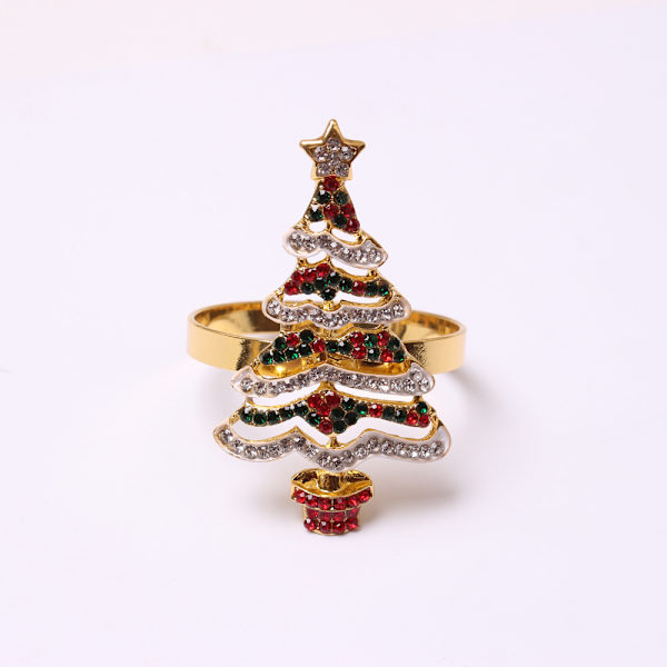 ##/6 Stykker Kreative Serviettringer - Fargerikt Juletre med Diamant##/
