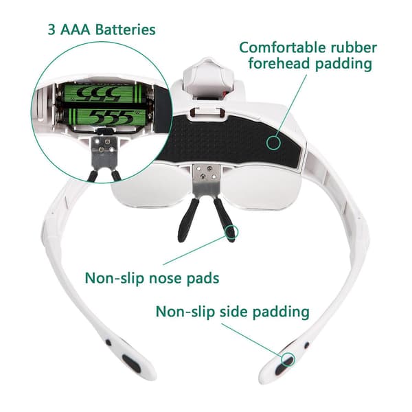 Handsfree-suurennuslasi 2 LED-valolla ja 5 vaihdettavalla linssillä