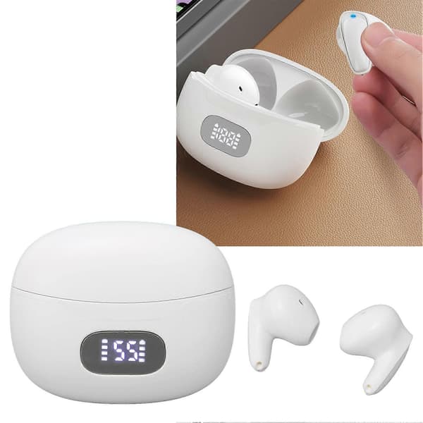 Bluetooth-ørepropper Multifunksjon HiFi Stereo Lyd Støyreduksjon Trådløse Sportsøretelefoner med LED Digital Display Hvit
