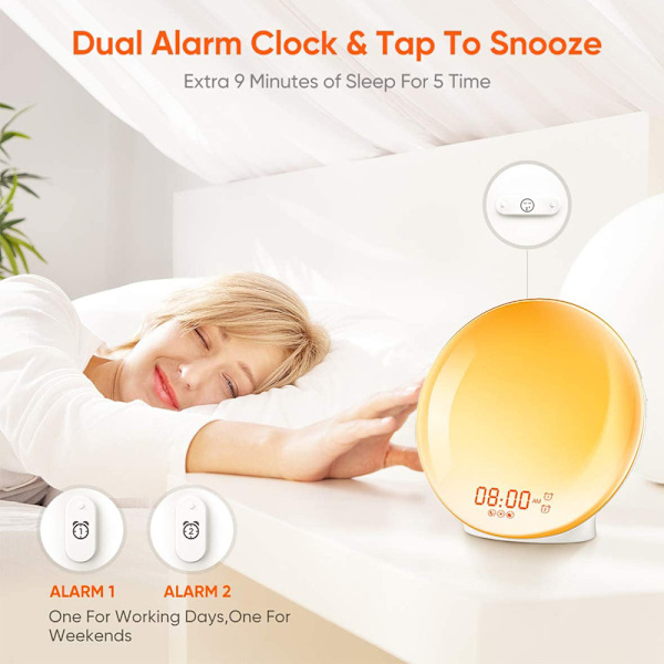 Analog Solopgang & Solnedgang Alarmur, LED Elektronisk Alarmur
