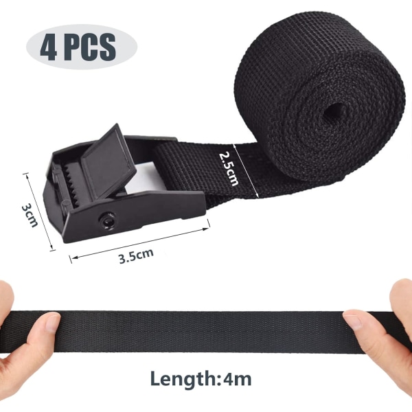 4-pakks sett med stropper, 2,5 CM * 4 M, kraftige stropper med