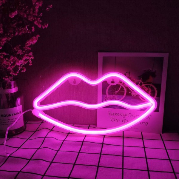 Neon Lip Pink, Huulikyltit Neon Night Light Neon Pink Seinävalo Ro