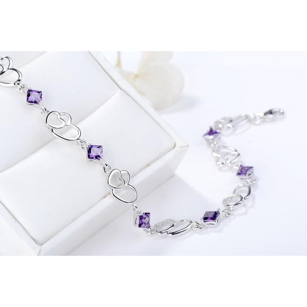 Violetti väriset naisten rannekorut 925 sterlinghopeaa Love Cr:llä