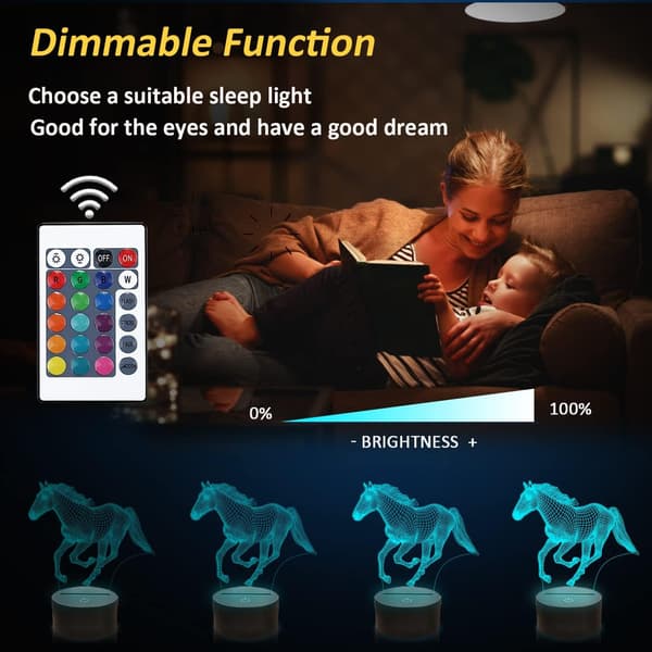 Heste Natlamper, 3D Heste Illusionslampe med 16 Farve Fjernbetjening C