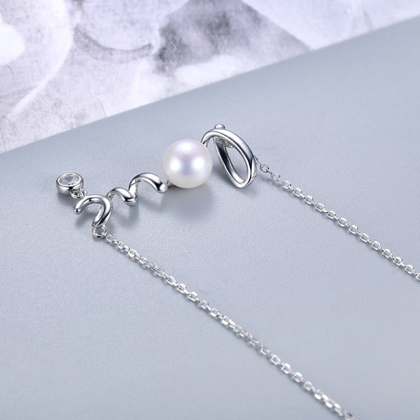 Halsband för kvinnor, 925 sterling silver, kärlek, pärla av sötvatten