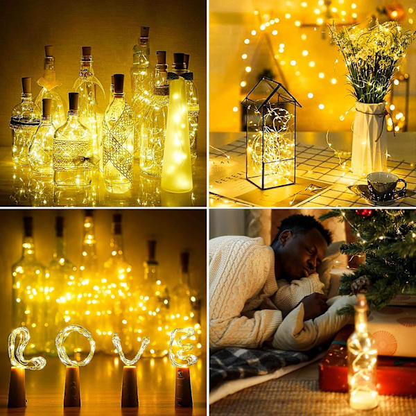 15 stk. LED Flaskelys, 2M 20 LED, Korklamper for Vi