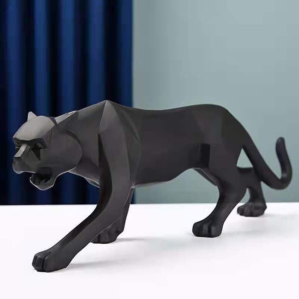 Panter Skulptur Modern Leopard Staty Geometriska Djur Resin Ornament Dekoration Vardagsrum för Hem Sovrum Bibliotek 25x4.5x8cm