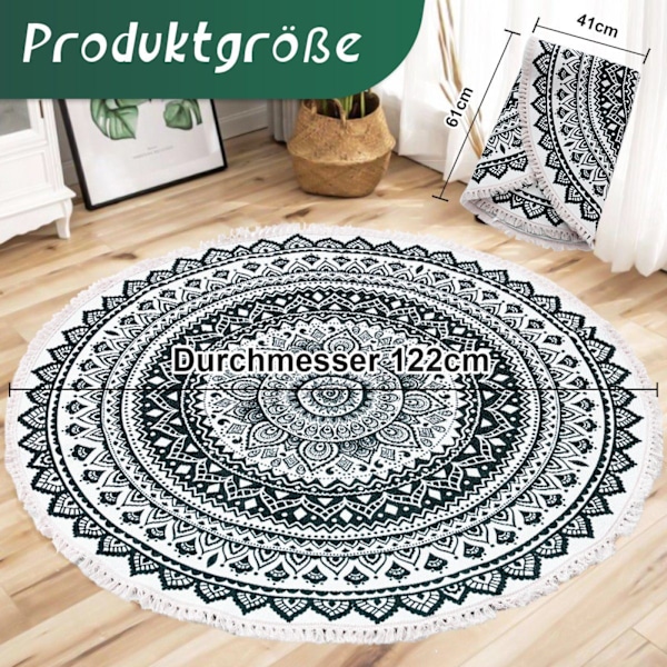 ##/Utendørs teppe mandala teppe rundt 120 cm vaskbart bomulls teppe##/