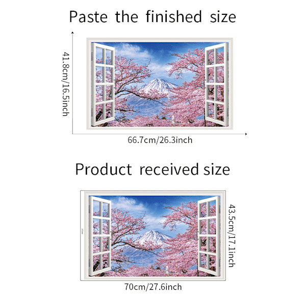 43,5x70cm Simuleringsdekalvindu - Kirsebærblomst Snøfjell