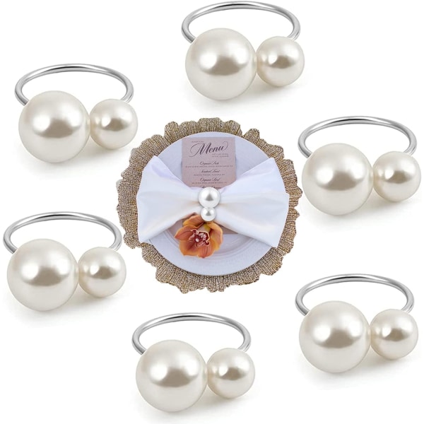 6 Metalliska Servettringar Pärl Servett Ring Elegant Spänne Ring för W