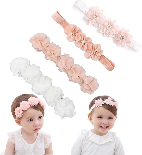 4 stk. Grosgrain Bånd Blomst Hårbånd til Baby Pige/Børn, Hår