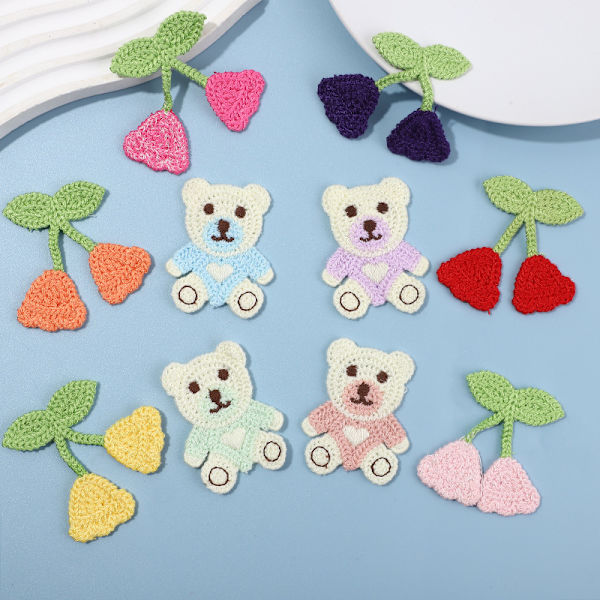 10-pack, blommor och björnar, söta broderade strykjärnslappar