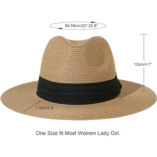 Kvinnors Bredbrättad Halm Panama Rullbar Hatt Fedora Strand Solhatt UP