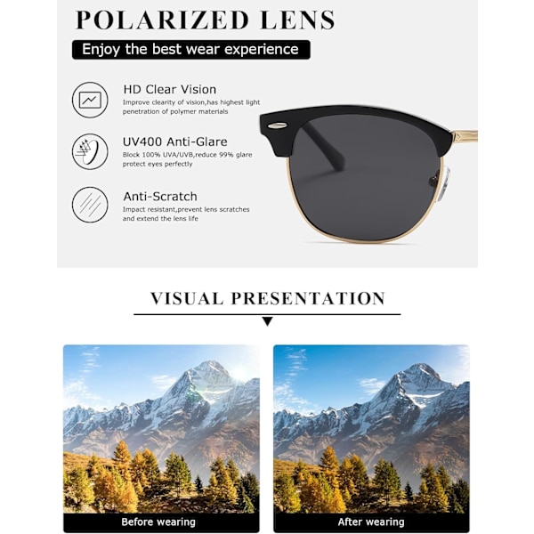 Luminous Musta Kehyksinen Vintage Polarisoivat Aurinkolasit Unisex Retro Puolikehykset