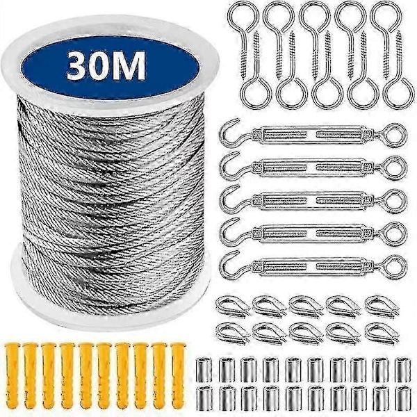 30m Stål PVC Belagt Fleksibel Wire Reb Blød Kabel Transparent Rustfrit Stål Tørresnor Diameter