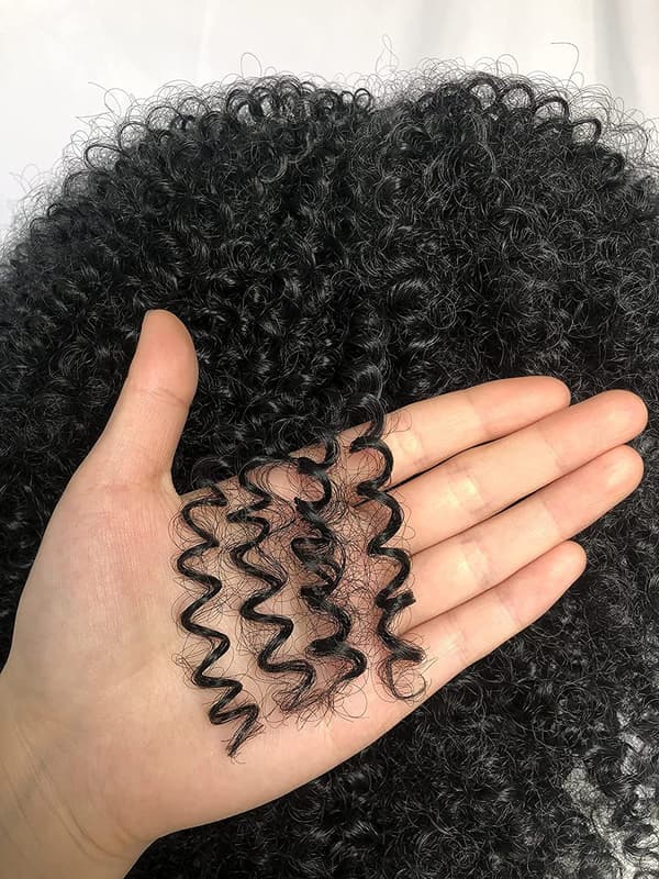Liten krøllete hår eksplosiv hode svart kjemisk fiber parykk ful