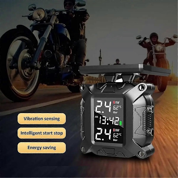 Motorcykel TPMS Solenergi Däcktrycksövervakare Realtids Däcktrycksövervakningssystem Temperatur