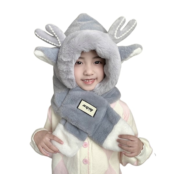 ##/Antler barnpläd varm halsduk hatt 2-i-1, grå##/
