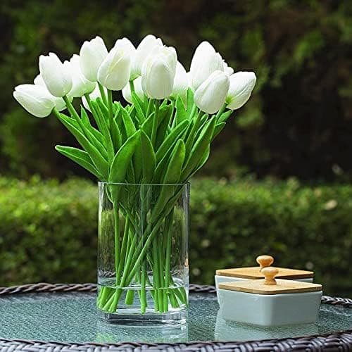 24 stk. Kunstige Hvide Latex Tulipaner, Kunstige Brudeblomster Bo