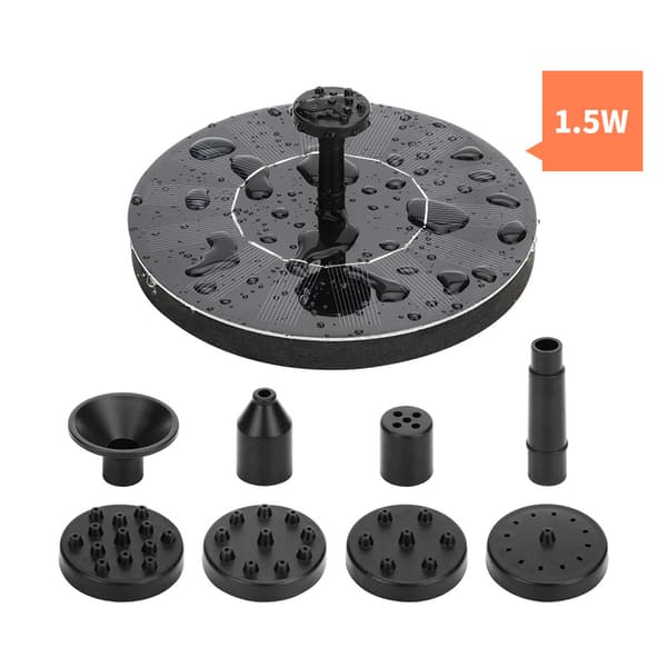 Solcellsdriven Fontänpump 1.5W med 6 Munstycken Flytande