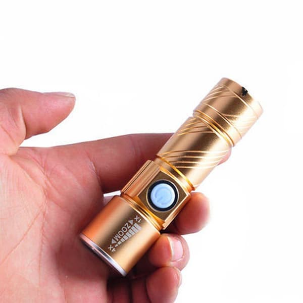 Alumiiniseos Mini USB Taskulamppu (Kulta), Voimakas Valo LED Taskulamppu, Ladattava