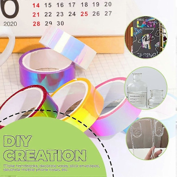6 rullar holografisk tejp 5m/196.8in Assorterade färgade dekorativa prismatiska glittertejper för DIY-hantverk Scrapbooking-presenter