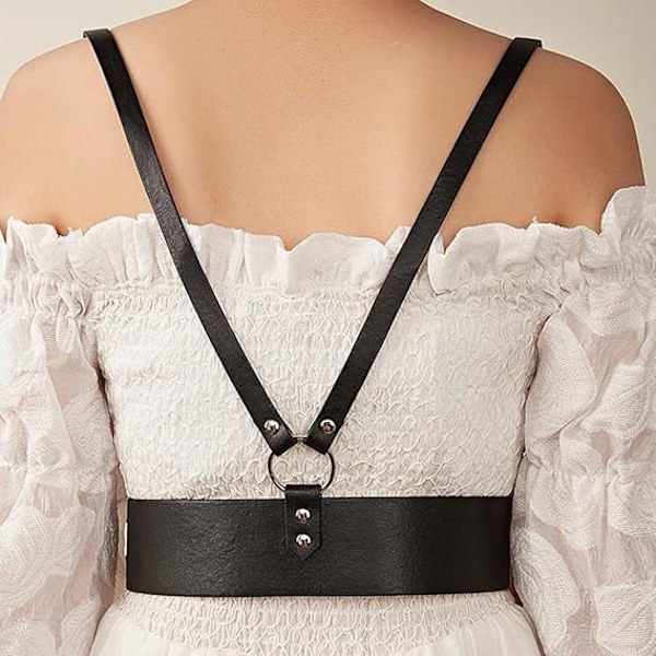 ##/Punk Midjeharnessbelte i Lær, Kroppskjede, Svart Goth Vest##/
