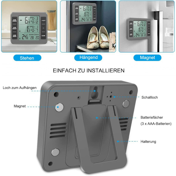 Digital kylskåpstermometer med alarm, frystermometer, väderstation