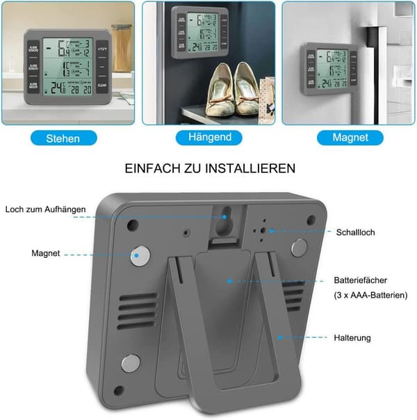 Digitalt køleskabstermometer med alarm, frysetermometer, vejrstation