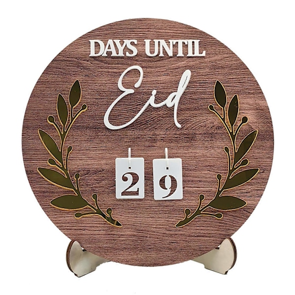 Ramadan Nedtelling Kalender Tre Rundt Blad Dekor Display Form DIY Eid Mubarak Festival Borddekorasjon A