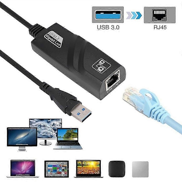 Kablet Nettverkskort Høyhastighets Stabil Utgang Plug Play USB 3.0 USB C til RJ45 100/1000Mbps Eksternt WiFi Nettverkskort for Stasjonær PC A