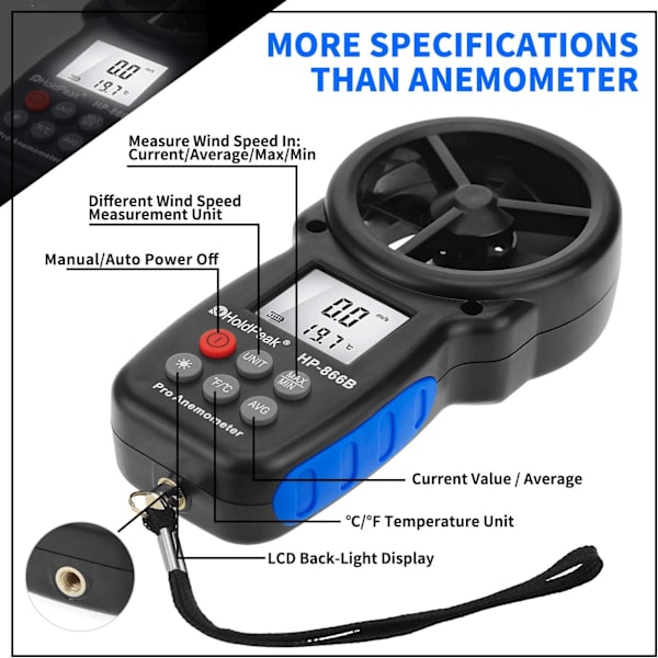 866B Digital Anemometer Håndholdt Vindhastighetsmåler for Måling