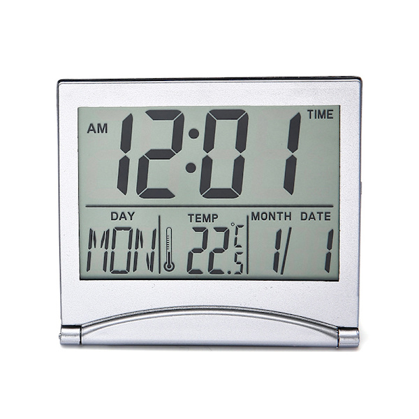 Skrivbords Klocka Silver Digital LCD Temperatur Alarm NY Kontor D