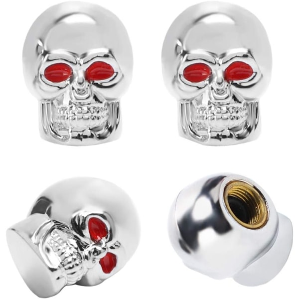 4 Pieces (Silver Skull) Chrome Skull Valve Caps Tire Caps Car Ac