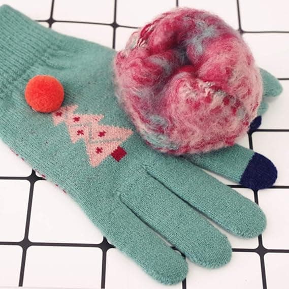 ##/Dam Faux Cashmere Stickade Julvantar - Grön, Varma för V##/