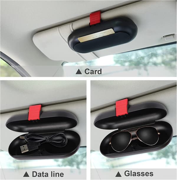 Svart Brilleetui for Bil, Utvidbar Solskjerm Solbriller Holder
