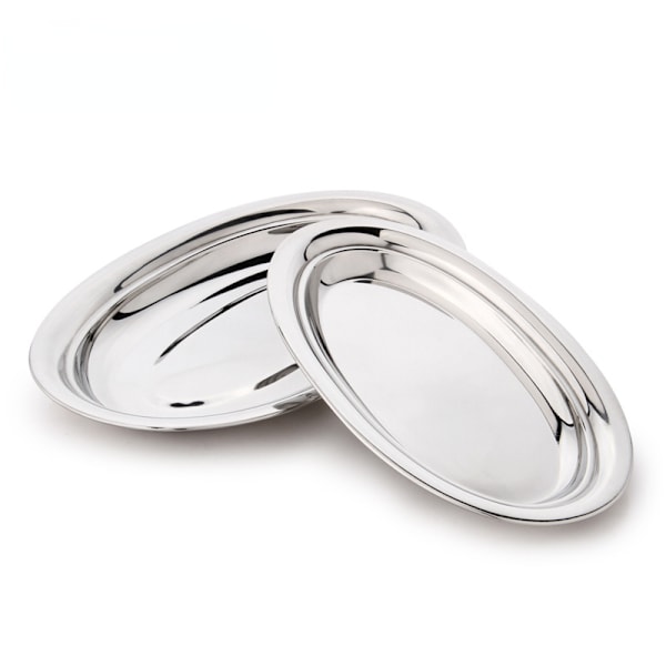 ##/2x Serveringsbakke i rustfrit stål - oval bakke til servering og dekoration - serveringsbakke##/