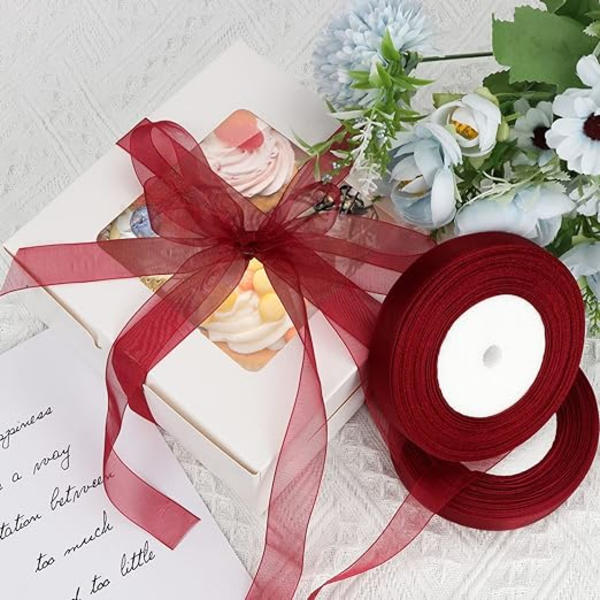 2 rullaa Organza-nauhaa (punainen nauha), läpinäkyvä sifonkinauha