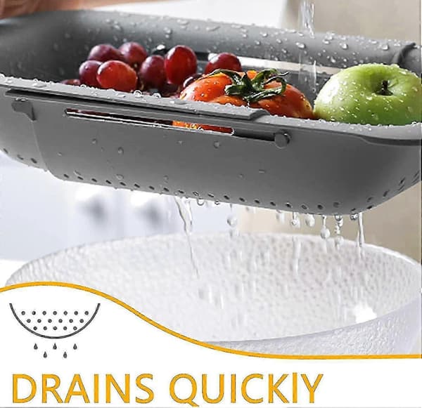 Diskho Durkslag Sil Korg, Utdragbar Sil Justerbar Frukt Grönsaker Dräneringskorg För Kök (längd 36,3 cm-49,3 cm, Grå)