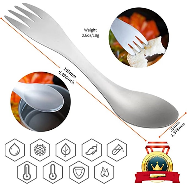 ##/Titanium Camping Titanium Sked-Gaffel Ultralätt Återanvändbar med Påse Multifunktionell Bärbar Bestick för Resor Vandring Utomhus##/