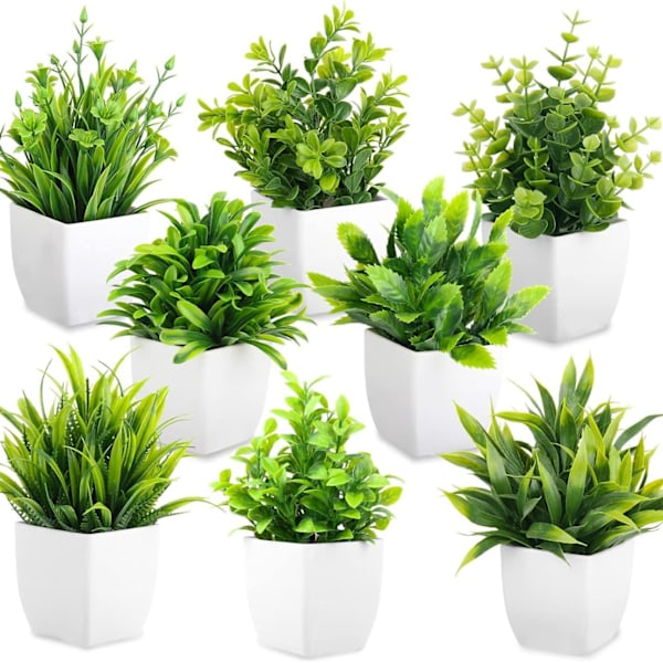 ##/2 stk Mini Kunstige Planter Innendørs i Potter Små Kunstige Planter Innendørs##/